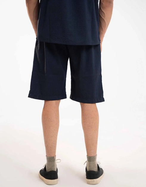 TEXTURED STRIPED-COTTON SHORTS